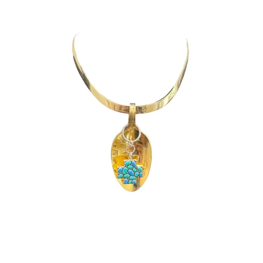 King Arthur Gold Spoon Pendant - Vintage Cross Charm Choker | Alma Antigua